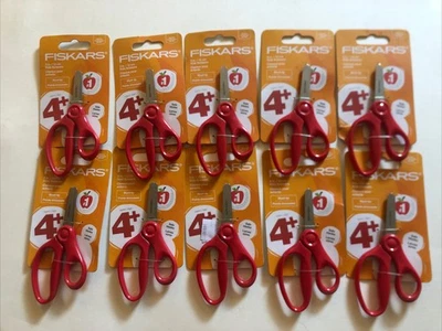 10 Lot Fiskars Scissors Blunt-Tip (Ages 4+) 5” Kids School Safety Safe Red B FM - Image 1 of 3