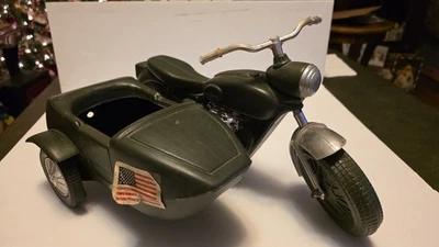 Motocicleta de los años 70 con coche lateral juguete de plástico coleccionable 14" de largo X 8" de ancho X 8" de alto Foto 1 de 4