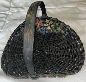 Antique Splint Basket Old Green, Red and Yellow Paint c. 1880's - 1900's - Photo 1 sur 4