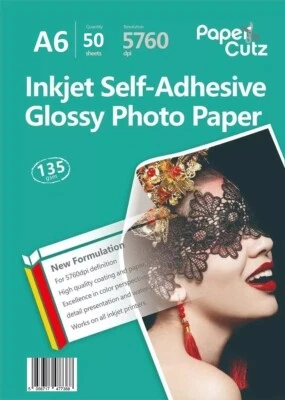 A6 Paper Inkjet Gloss Self Adhesive Photo 135gsm Sticky High Quality 50 Sheets - Image 1 of 4