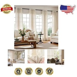 96" Long Back Tab Linen Curtains - Light Filtering Drapes for Rustic Interiors - Picture 1 of 11