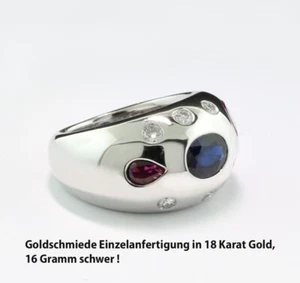 Rubino Zaffiro Brillante Anello 750er Oro Bianco 16 TG Valore Nuovo - Foto 1 di 4