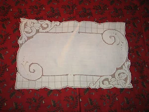 Impresionantes manteles de encaje de lino italiano de marfil antiguos vintage hechos a mano ~ 7~ - Imagen 1 de 6