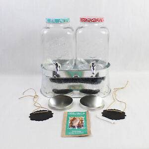 Pioneer Woman Set of 2 One Gallon Beverage Dispensers w/ Metal Stand Recipe Card