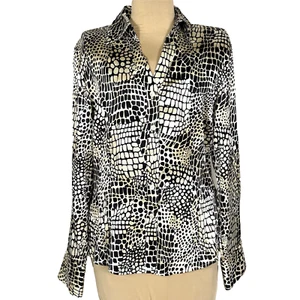 Vintage TALBOTS Women's Stretch Silk Blouse Long Sleeve Animal Print Size 10 - Picture 1 of 10