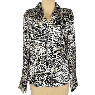 Vintage TALBOTS Women's Stretch Silk Blouse Long Sleeve Animal Print  Size 10 - Image 1 of 4