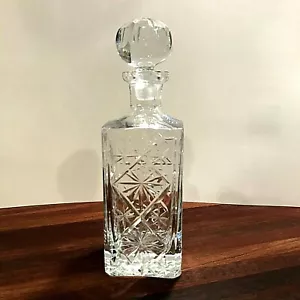 Block Crystal Decanter Liquor Dispenser Bottle Glass Stopper Vintage - Picture 1 of 8