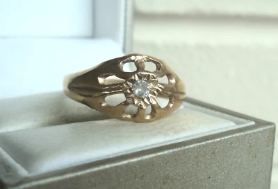 9ct Or Bague Diamant Solitaire 1970 Ou 80s Vintage or Jaune TAILLE - Photo 1/4