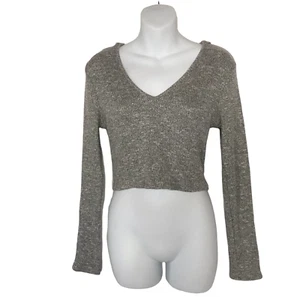 Fashion Nova Womens Cropped Knit Hoodie Sweatshirt 1X Gray Long Sleeve - Picture 1 of 6