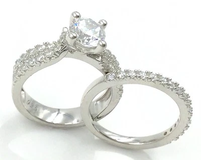 КОМПЛЕКТ ОБРУЧАЛЬНЫХ И ОБРУЧАЛЬНЫХ КОЛЕЦ ИЗ СТЕРЛИНГОВОГО СЕРЕБРА 925 ПРОБЫ С РОДИЕВЫМ ПОКРЫТИЕМ CZ, РАЗМЕР 61/4 - Изображение 1 из 4