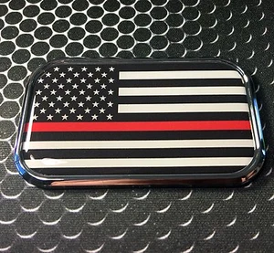 THIN RED LINE Domed CHROME Emblem Proud USA FIREFIGTER Flag Car 3D 3"x 1.8" - Imagen 1 de 5