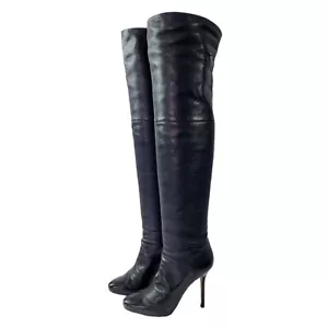 Jimmy Choo London APRIL über dem Knie Stiletto Lederstiefel schwarz 36 EU 5,5 US - Bild 1 von 11