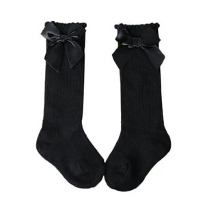Soft Cotton Lace Socks - Solid Bow Knee High Long Sock Children Footwear 1Pair - Picture 1 of 33