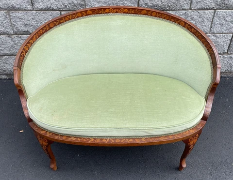 Antique Mahogany Inlaid Satin Wood Love Seat 33 1/4” X 45” X 27” Cover