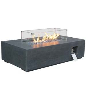 52 Inch Outdoor Concrete Propane Gas Rectangle Fire Pit Table in Dark Gray Color - Picture 1 of 11