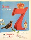 1954 Seagram's 7  Crown Whiskey PRINT AD Sure As Spring! Robin Branch Blossoms