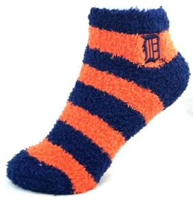 Calcetines para dormir suaves difusos de los Detroit Tigers azul marino y naranja a rayas - Imagen 1 de 3