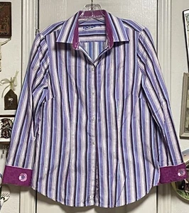 Robert Graham Women’s L Vibrant Striped Embroidered Contrasting Hued Blouse - Picture 1 of 24