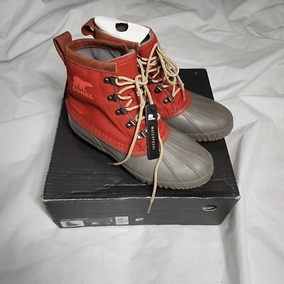 NEW SOREL CHEYANNE II SHORT NYLON RUSE RED WATERPROOF DUCK BOOTS 8 - Image 1 of 2