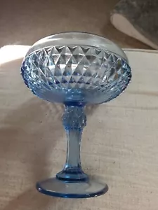 Vintage Ice Blue Indiana Glass Diamond Point Pedestal Compote Candy Dish - Picture 1 of 5