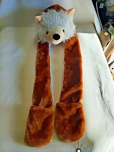 Critter Caps Plush Brown Hedgehog Hat Ear Flaps & Mittens Youth/Teen Polyester - Picture 1 of 12