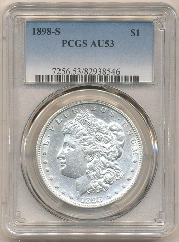 1898-S Morgan PCGS AU-53 Shiny White Rare Silver Dollar Coin San Francisco Mint Cover