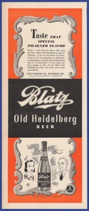 Vintage 1939 BLATZ Old Heidelberg Beer Alcohol Liquor Ephemera Print Ad 1930's - Picture 1 of 1