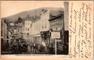 KETCHIKAN, ALASKA - BELEBTE VORDERSTRASSE - 1906 - ALTE UNGETEILTE RÜCKSEITE POSTKARTE - Bild 1 von 2