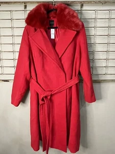 NEW LANE BRYANT RED FAUX FUR COLLAR DOUBLE BREASTED COAT SIZE 22/24 WOMEN - Picture 1 of 11