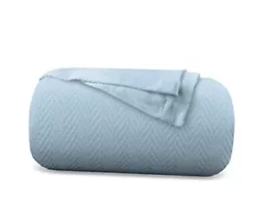 Pure Cotton, Luxury Twin Size Blanket Herringbone Twin / Twin XL Light Blue - Picture 1 of 7