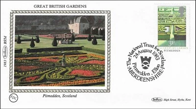 Pitmedden Scotland Garden Great British Gardens UK GB Gold Benham Silk FDC 1983 - Image 1 of 2
