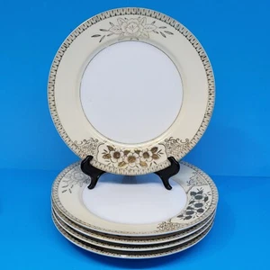 Chikaramachi Japan Gold Flowers Cream and White Salad Plates 7.5" Set of 4 - Picture 1 of 9