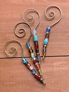 Set of 4 Rustic Hanging Hooks Ornaments Recycled Metal Multicolored Glass Beads - Picture 1 of 14