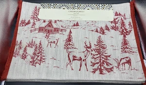 CYNTHIA ROWLEY NY Red Cotton Sparkle Placemats Deer Cabin Forrest (SET OF 4) NEW - Picture 1 of 5