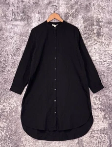 New Eileen Fisher Dress XL Womens Black Organic Cotton Mandarin Collar Button - Picture 1 of 8