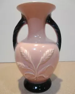 Vintage MCM Cameron Pottery Pink & Black Handled Vase Embossed Wheat Design - Picture 1 of 6