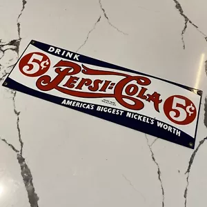 Vintage Reproduction 5 Cent Pepsi Cola Enamel Cola Sign 1991 - Picture 1 of 7