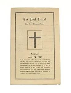 Post Chapel Program Fort Sam Houston San Antonio Texas 1942 WWII - Picture 1 of 3