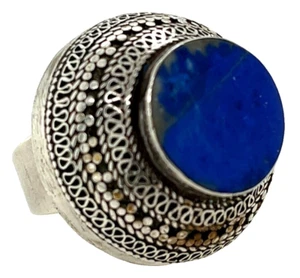 Excepcional anillo turco de plata de ley 925 lapislázuli ornamentado 9,00 gramos tamaño 7,75 - Imagen 1 de 6