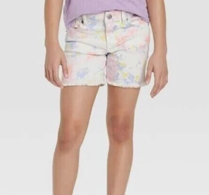 NEW Girls Cat & Jack Rainbow Tie-dye Cut Off Jean Shorts XXL 18 or XL Plus 14/6 - Picture 1 of 5