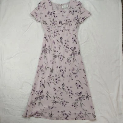 VESTIDO DE CUELLO CUADRADO 100% SEDA FLORAL MORADO VINTAGE AÑOS 90 PETITE SOFISTICATE MUJER 4 Foto 1 de 4