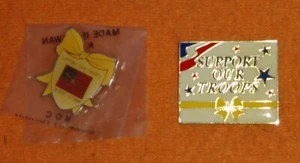 New 2 Gold Ribbon Support Our Troops American Flag Pins Lapels Desert Strom - Picture 1 of 3