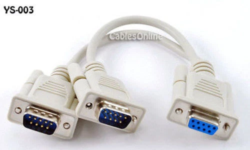 8in DB9 Female to 2x DB9 Male Serial Y Splitter Cable   - Image 1 of 1