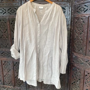 Top túnica J JILL Love lino pin tuck 3x gris topo manga larga Lagenlook para mujer - Imagen 1 de 14