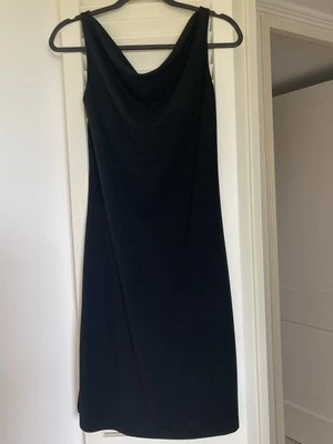 复古 Express 黑色 Midi 连衣裙 尺寸 3/4 Cowl Neck Y2K Whimsigoth Dark Fairy LBD — 第 1/4 张图片