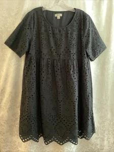 Style & Co Damen Babydoll Kleid schwarz Ösen bestickt Kurzarm Gr. L - Bild 1 von 8