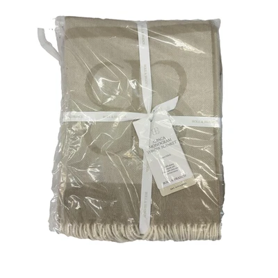 Boll & Branch Alpaca Monogram Throw Blanket Standard 50x70 Natural Oak New Soft - Image 1 of 4