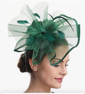 Fascinator Grün Feder Hut Blume Haarspange Kirche Hochzeit Party Kopfbedeckung Neu - Bild 1 von 4