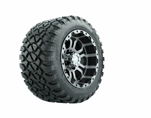 Set of 4 GTW 12" Omega Machined/Black Golf Cart Wheels on 22X11-12 A/T Tires - Picture 1 of 7