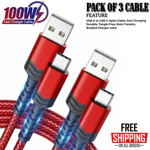 USB A to Type C Cable 3A 60W Fast Charger Braided Long Lead 0.25M 1M 2M 3M - Picture 1 of 9